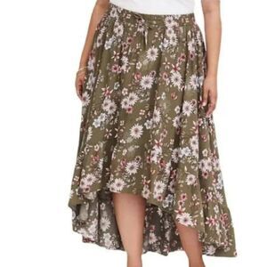 Torrid Olive Green Floral Hi Low Challis Skirt Size 2X